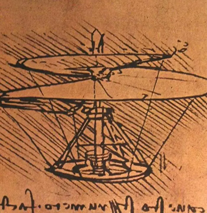 Leonardo da Vinci'nin helikopter tasarımı, 15. yüzyılın sonu veya 16. yüzyılın başı.
